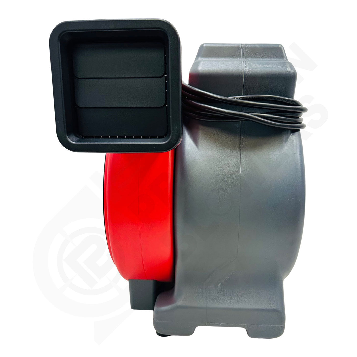 Gray and red High Powered Blower with a black cable on a white background
