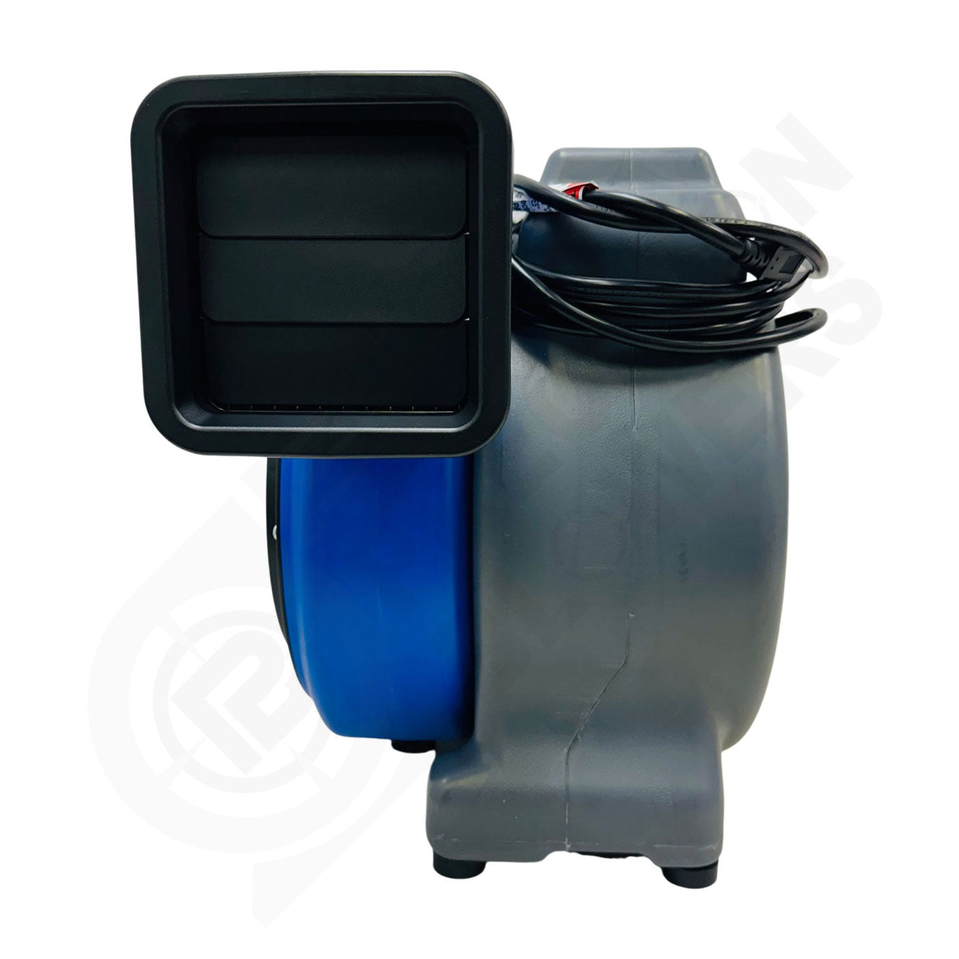 Air blower with blue and gray body on a white background