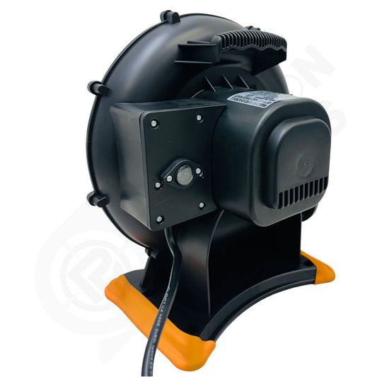 Black and orange industrial fan on a white background