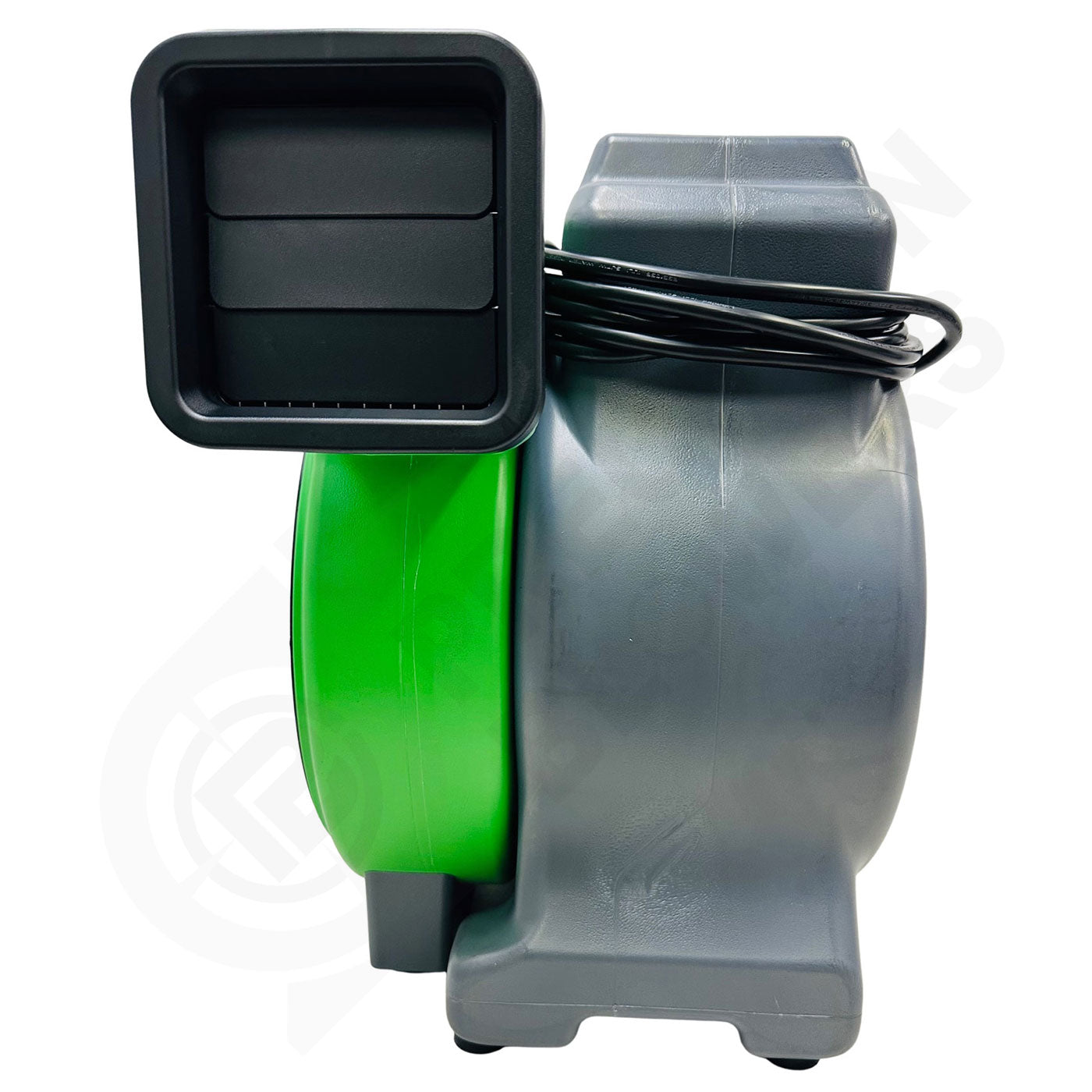 Green and gray PB-150  1.5 HP Blower with a black handle on a white background