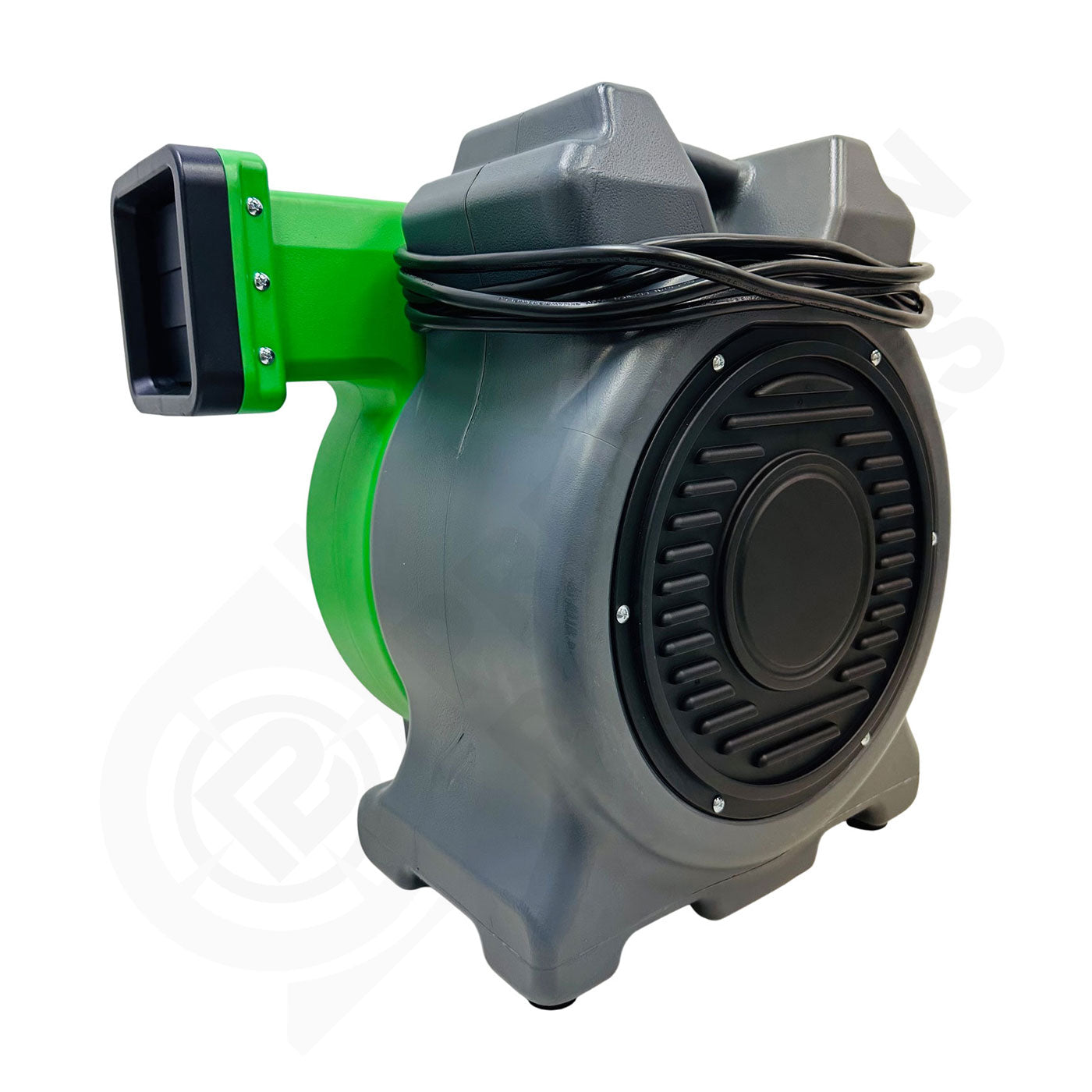 Gray and green industrial PB-150  1.5 HP Blower on a white background