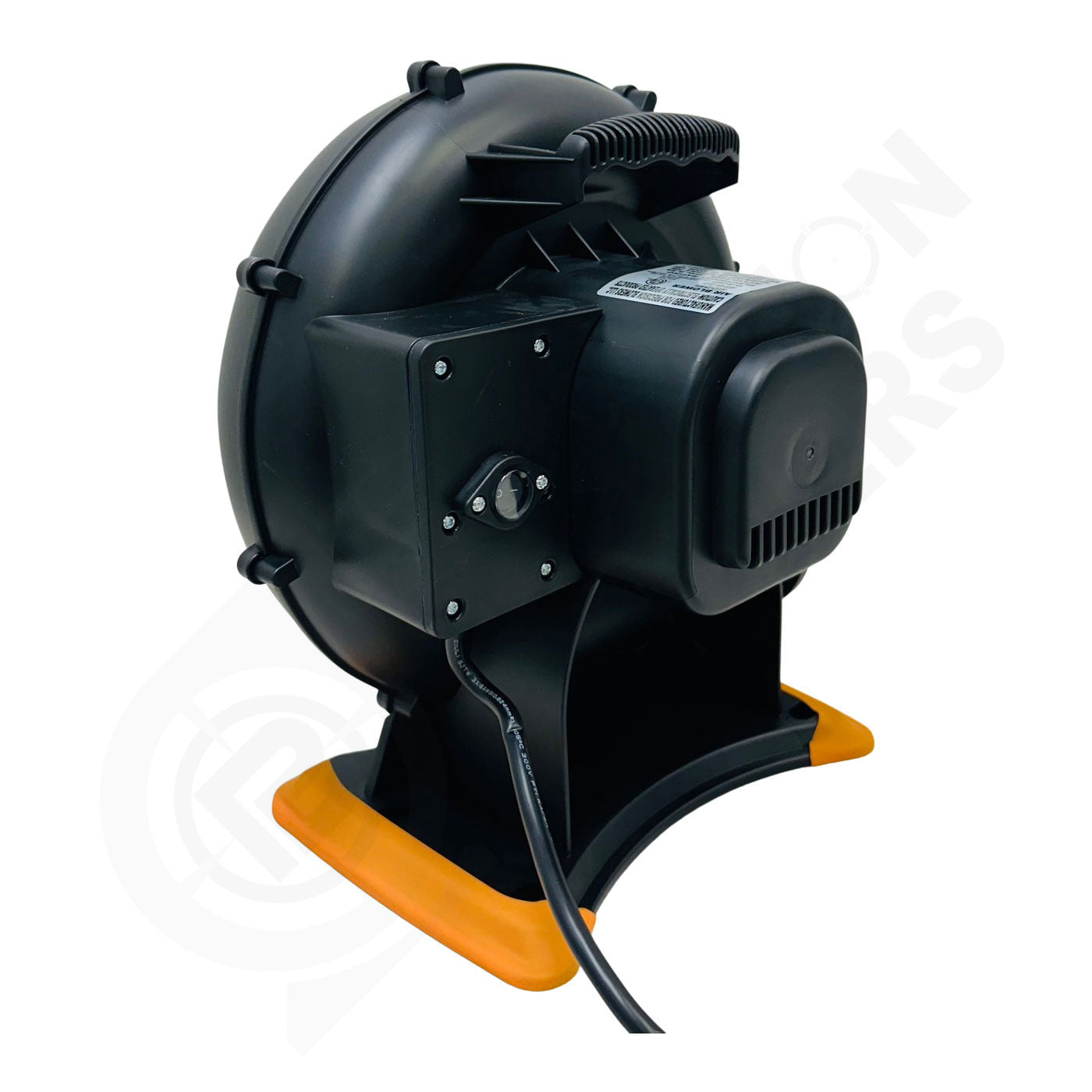 Black and orange industrial fan PB-50  1/2 HP .5HP Blower High Output on a white background