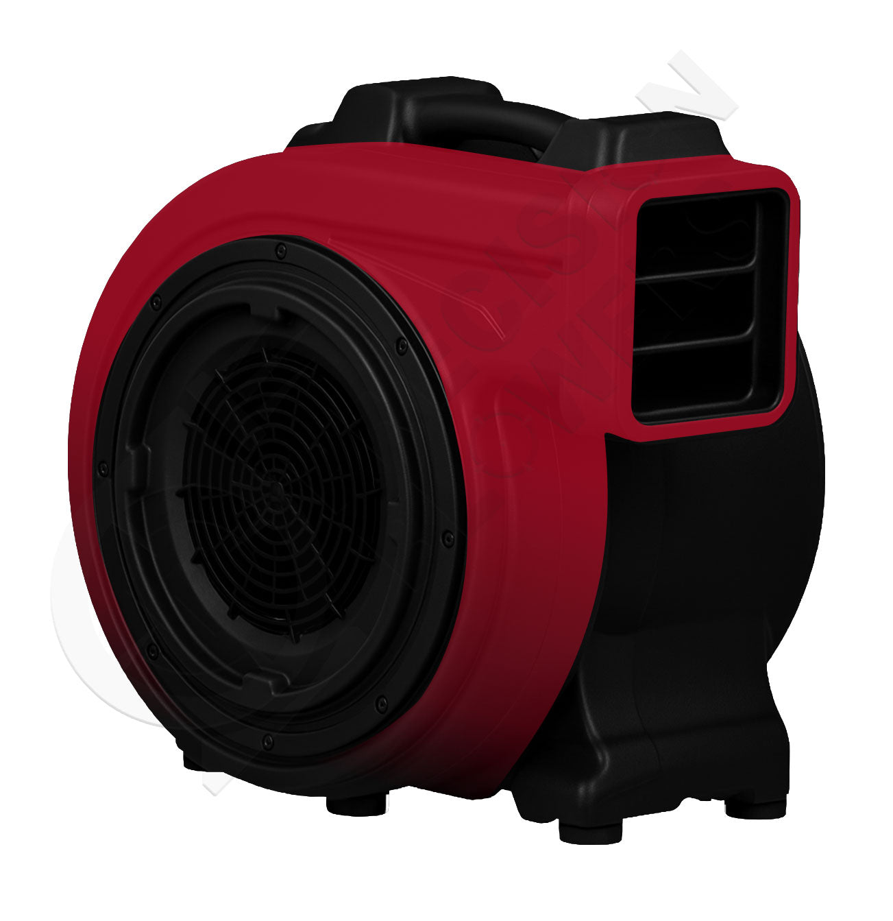 Red and black air mover on a white background