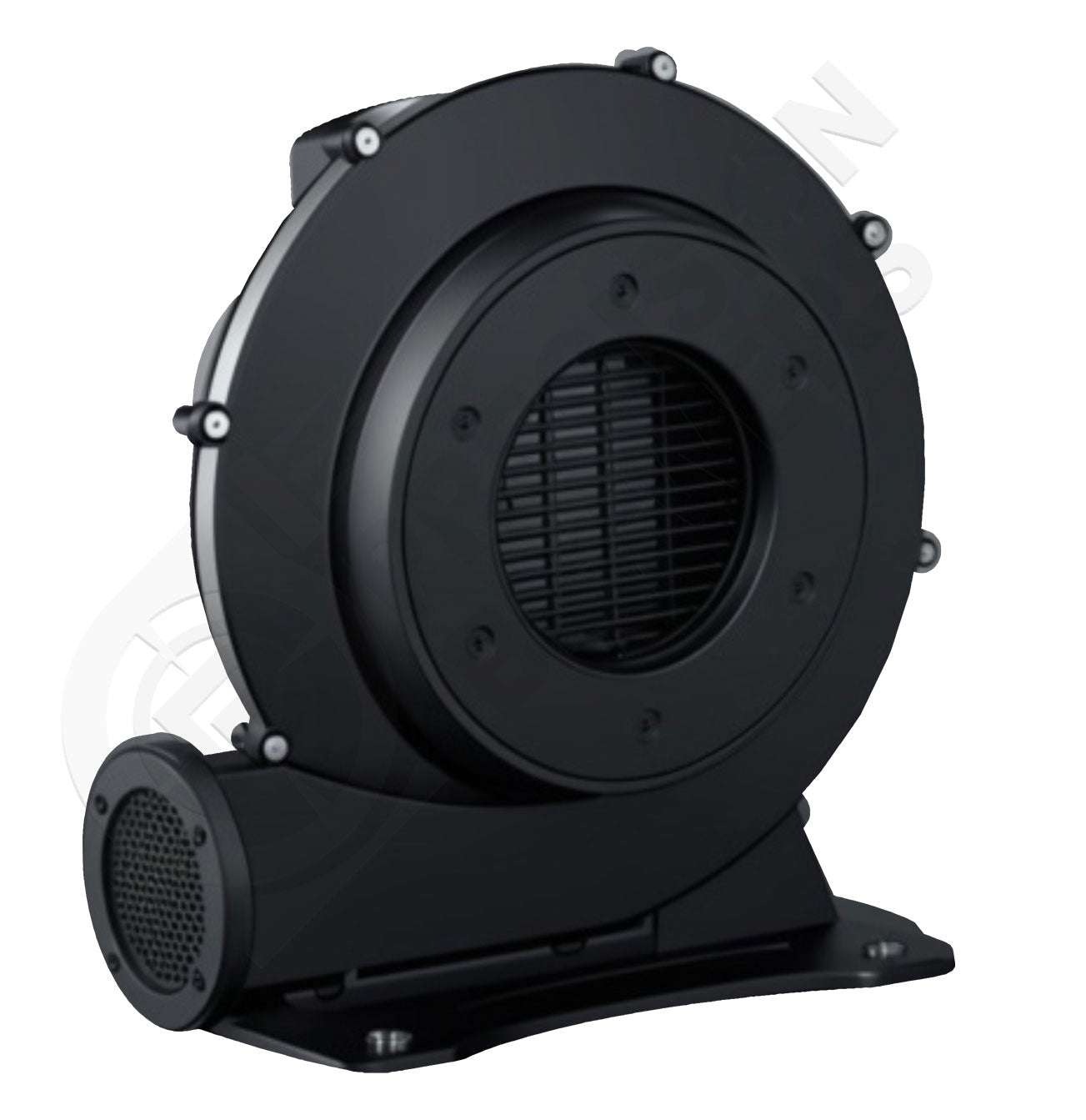 Black industrial fan on a white background